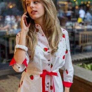 Памучна риза с бродерии „Strawberry Red“ Lux